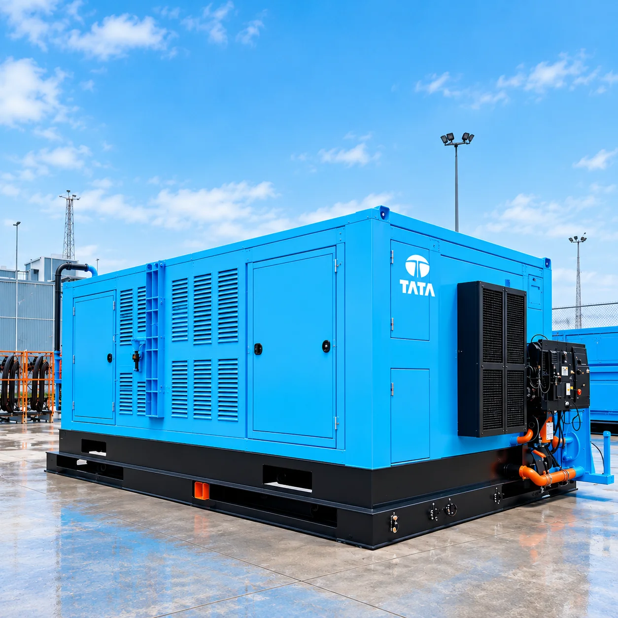 Commercial silent diesel generator set installed on foundation in Delhi NCR industrial plant